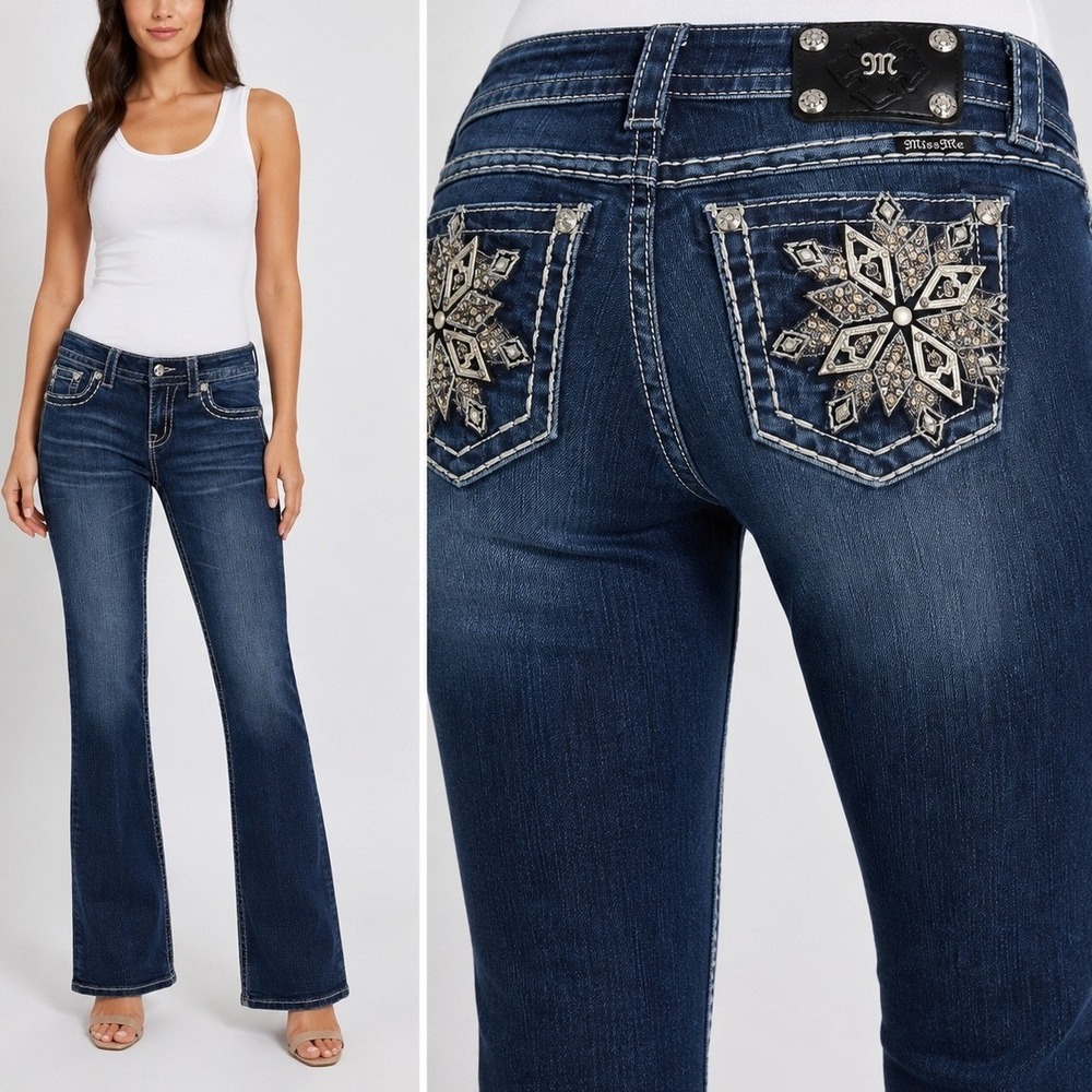 Miss Me Bootcut Jeans 28 Blue Embellished Snowflake